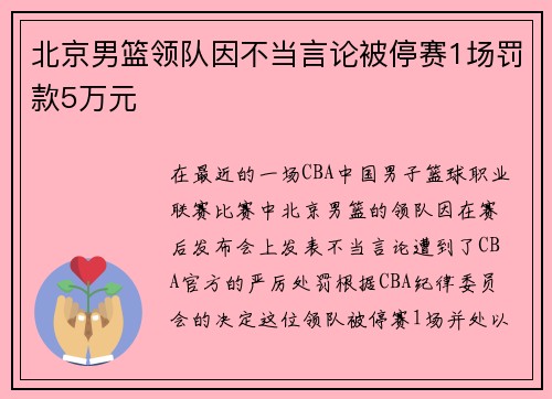 北京男篮领队因不当言论被停赛1场罚款5万元
