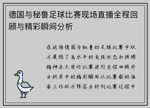 德国与秘鲁足球比赛现场直播全程回顾与精彩瞬间分析